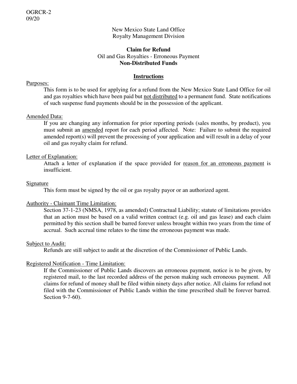 Form OGRCR-2 Claim for Refund Non-distributed Funds - New Mexico, Page 3