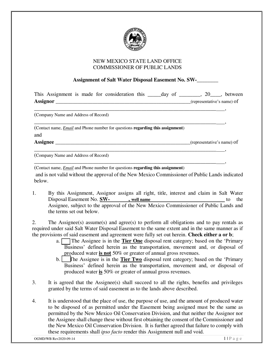 Assignment of Salt Water Disposal Easement - New Mexico, Page 1