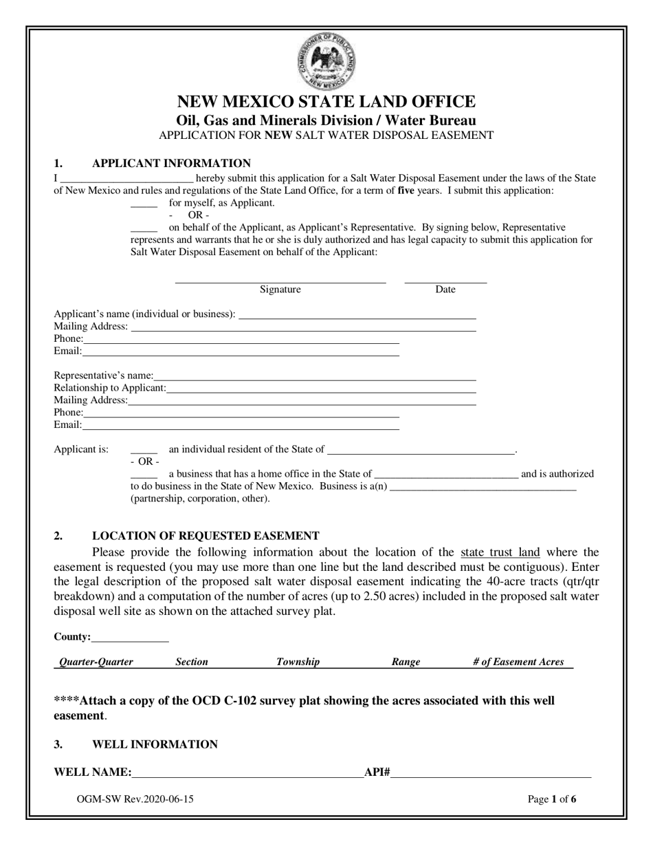 Application for New Salt Water Disposal Easement - New Mexico, Page 1