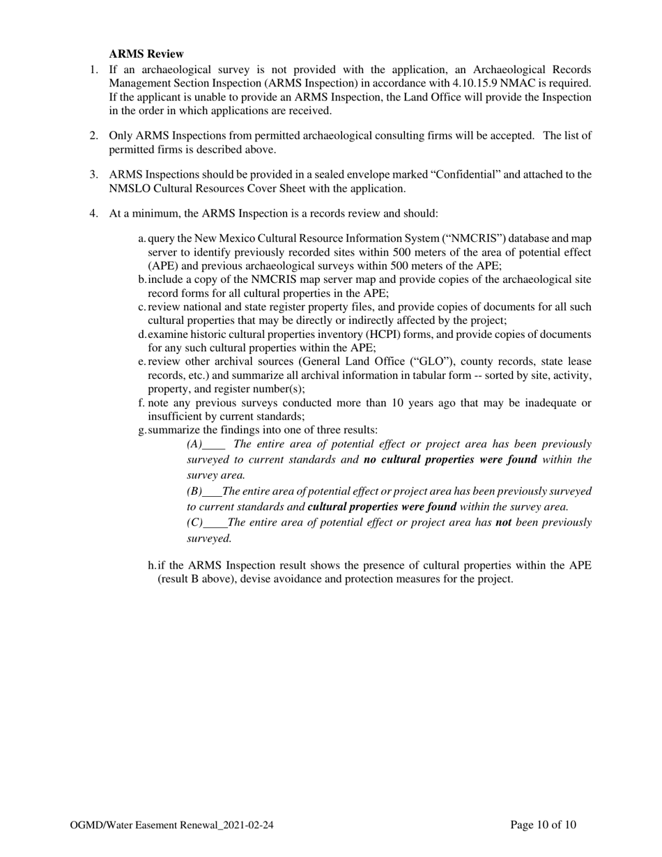 Application for Renewal of Water Easement - New Mexico, Page 10