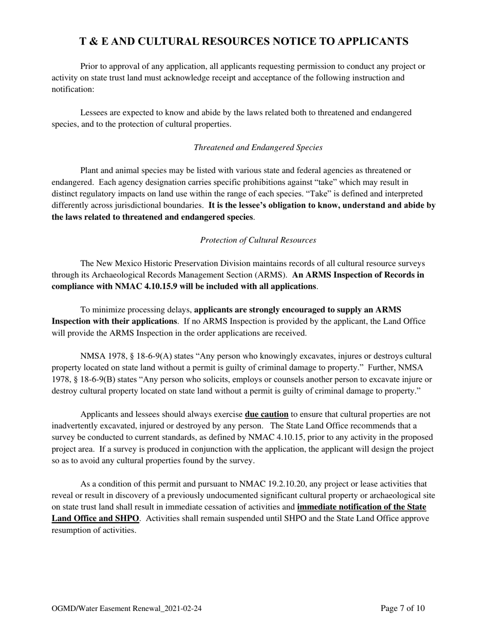 Application for Renewal of Water Easement - New Mexico, Page 7
