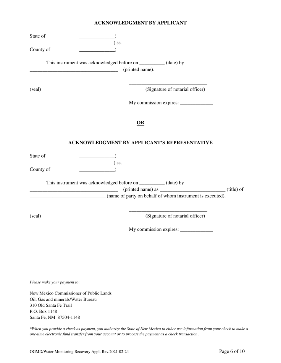 Application for Water Monitoring / Recovery Well Easement - New Mexico, Page 6
