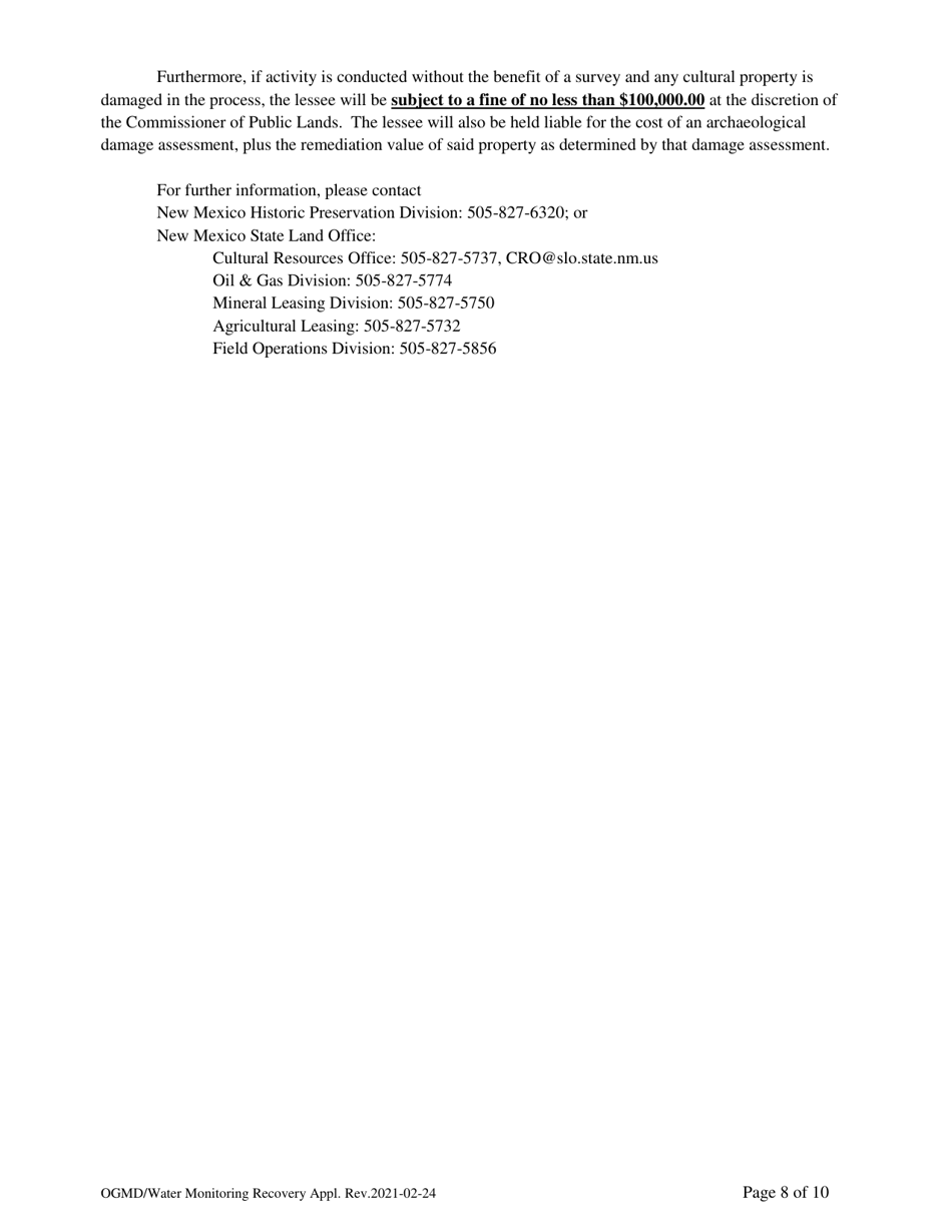 Application for Water Monitoring / Recovery Well Easement - New Mexico, Page 8