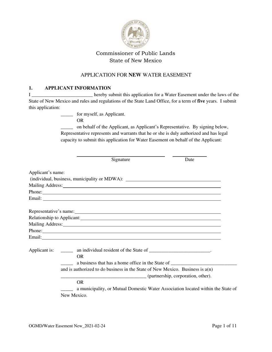 Application for New Water Easement - New Mexico, Page 1