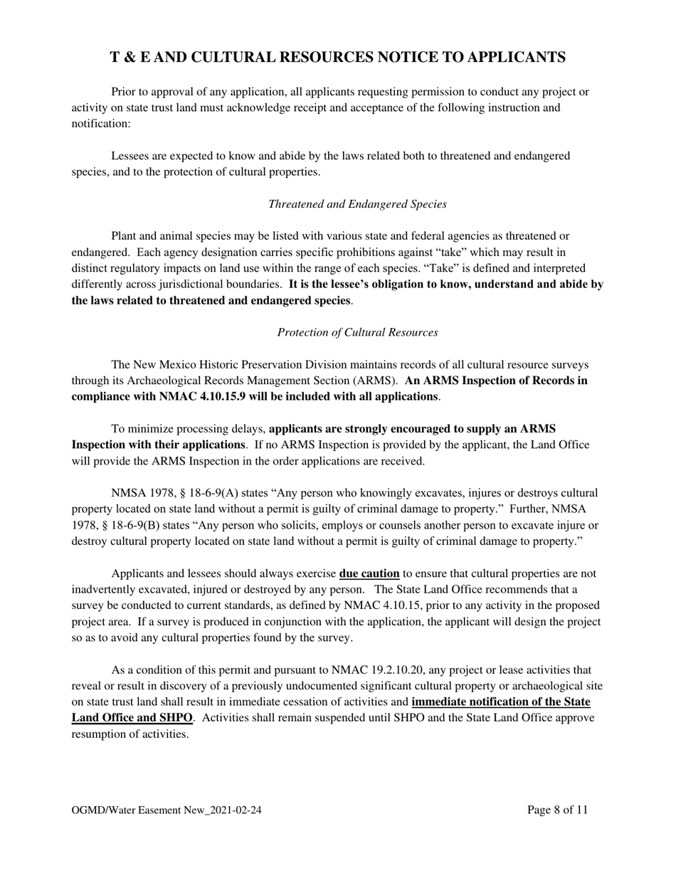 Application for New Water Easement - New Mexico, Page 8
