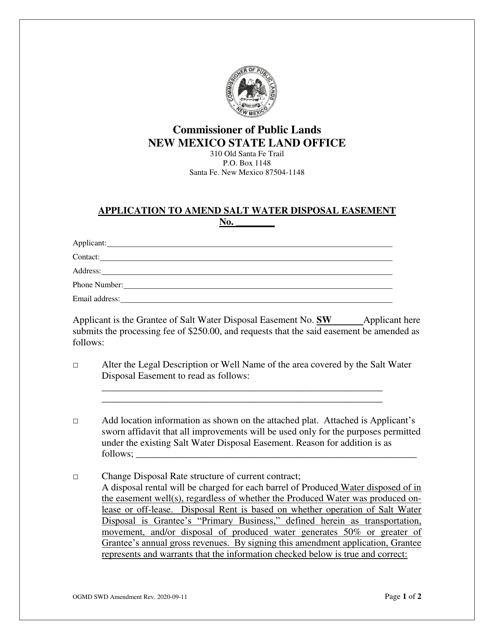 Application to Amend Salt Water Disposal Easement - New Mexico Download Pdf