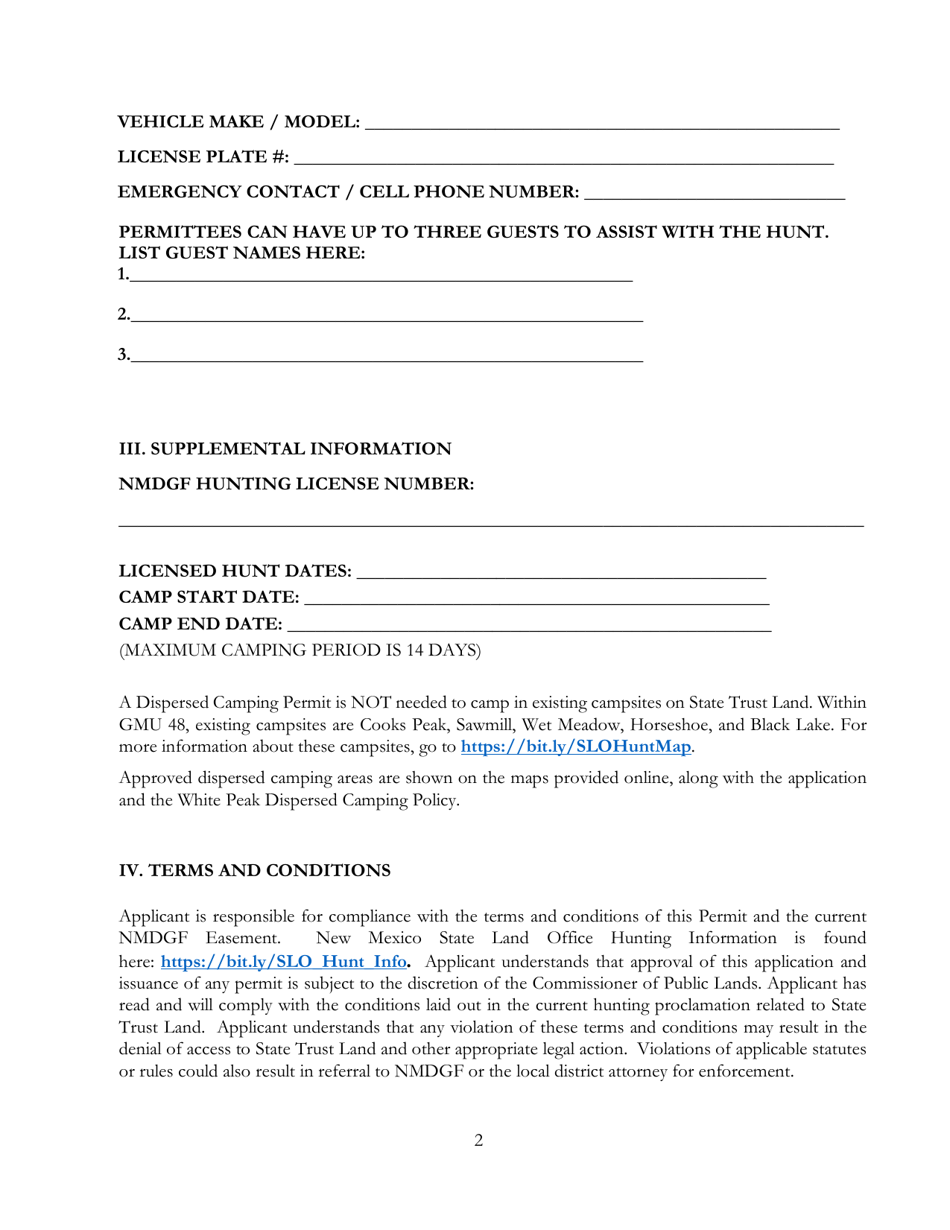 Dispersed Camping: White Peak Permit Application - New Mexico, Page 2