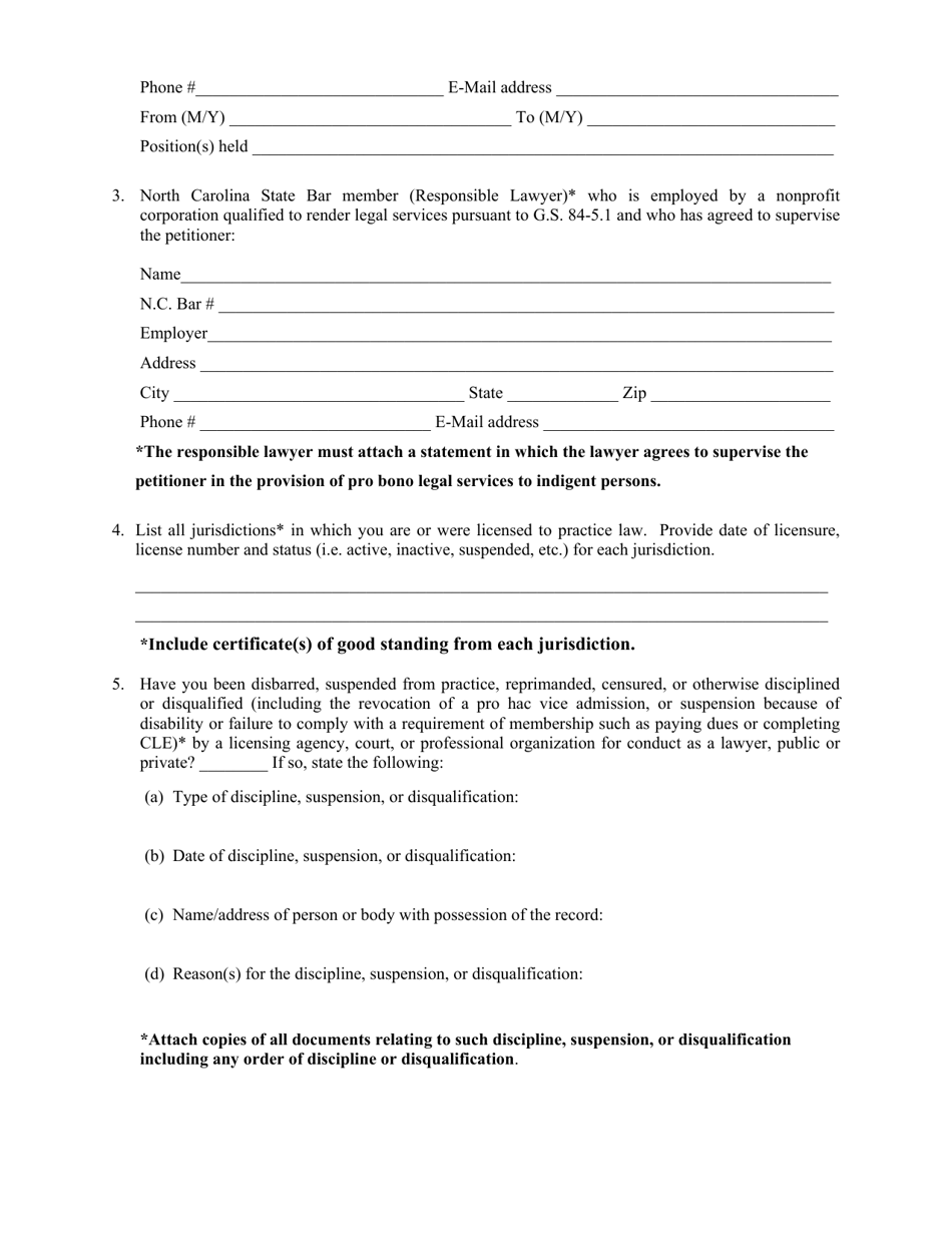 Petition for Pro Bono Practice by Out-of-State Lawyer - North Carolina, Page 4