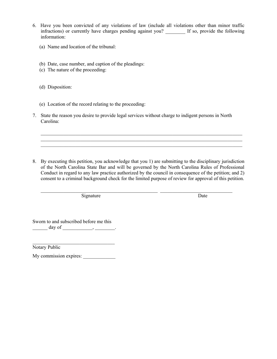 Petition for Pro Bono Practice by Out-of-State Lawyer - North Carolina, Page 5