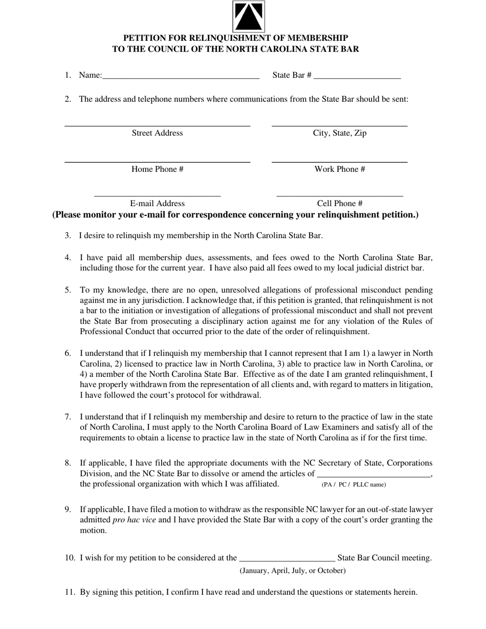 Petition for Relinquishment of Membership to the Council of the North Carolina State Bar - North Carolina, Page 2
