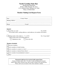 &quot;Member Mailing List Request Form&quot; - North Carolina