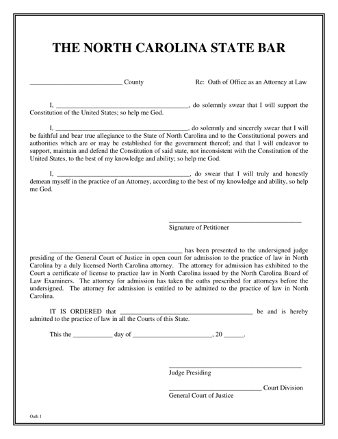 Oath of Office as an Attorney at Law - North Carolina Download Pdf