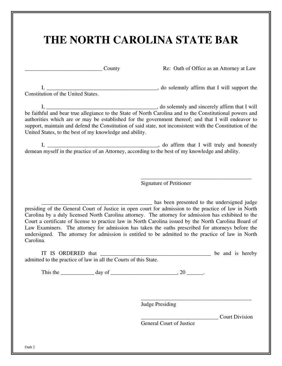 Oath of Office as an Attorney at Law - North Carolina, Page 2