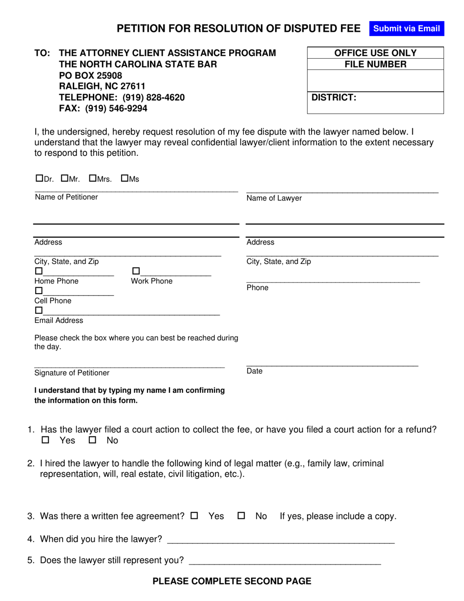 Petition for Resolution of Disputed Fee - North Carolina, Page 3