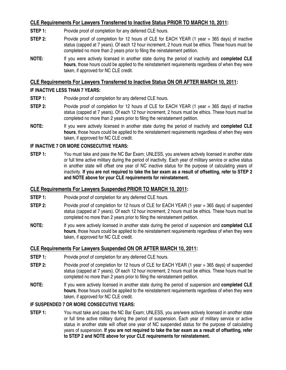 Reinstatement Petition (Long Form) for Lawyers Who Have Been Inactive or Suspended for More Than 12 Months - North Carolina, Page 2