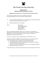 &quot;Interstate and International Law Firm Application for Registration Statement&quot; - North Carolina