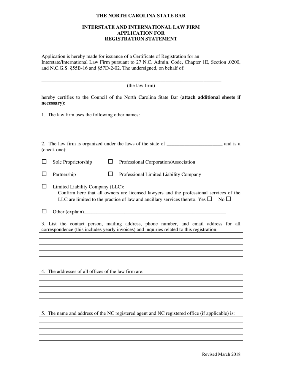 Interstate and International Law Firm Application for Registration Statement - North Carolina, Page 2
