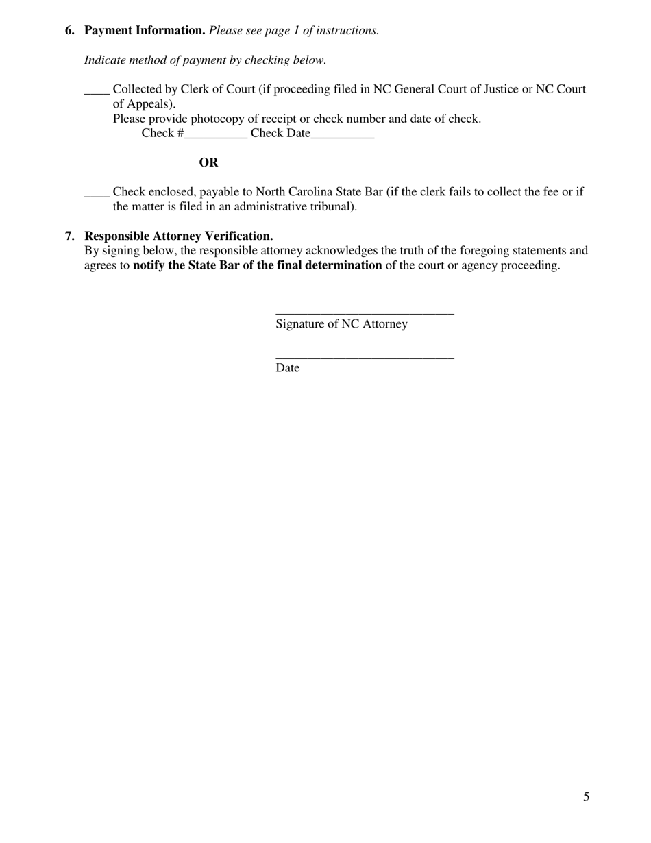 North Carolina Pro Hac Vice Admission Registration Statement Fill Out