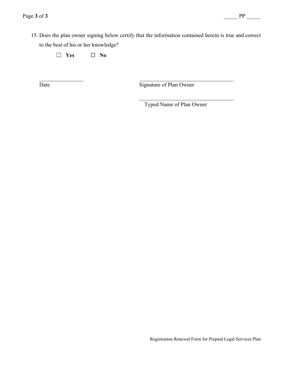 Registration Renewal Form for Prepaid Legal Services Plan - North Carolina, Page 3