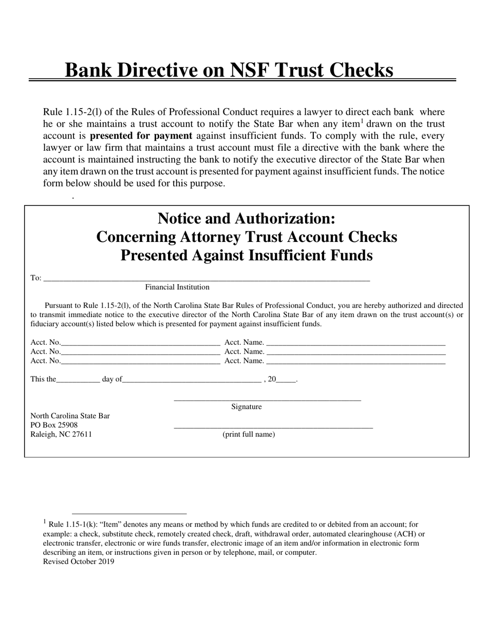 Bank Directive on Nsf Trust Checks - North Carolina, Page 1