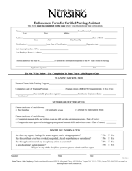 Endorsement Form for Certified Nursing Assistant Application - Nevada, Page 2