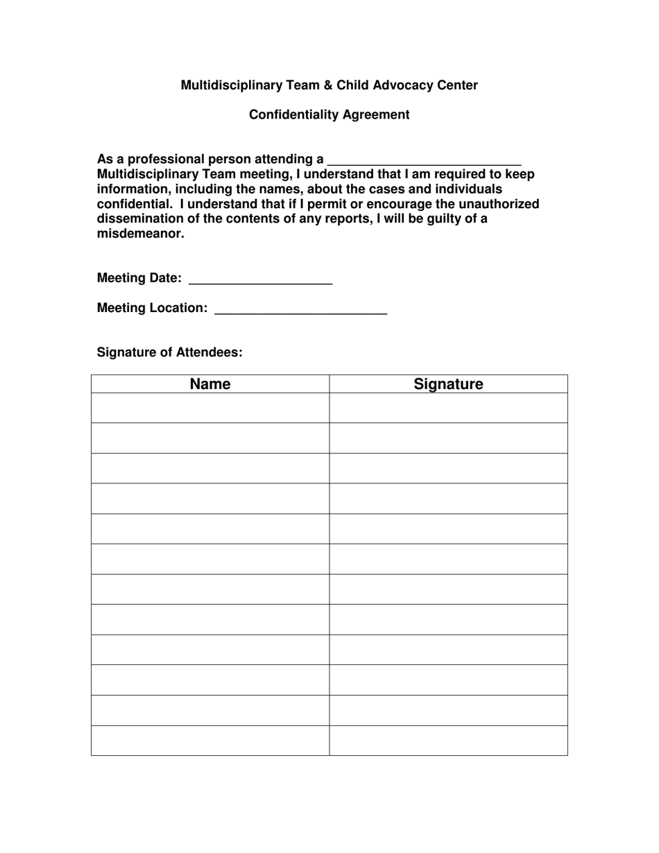 Multidisciplinary Team  Child Advocacy Center Confidentiality Agreement - Montana, Page 1