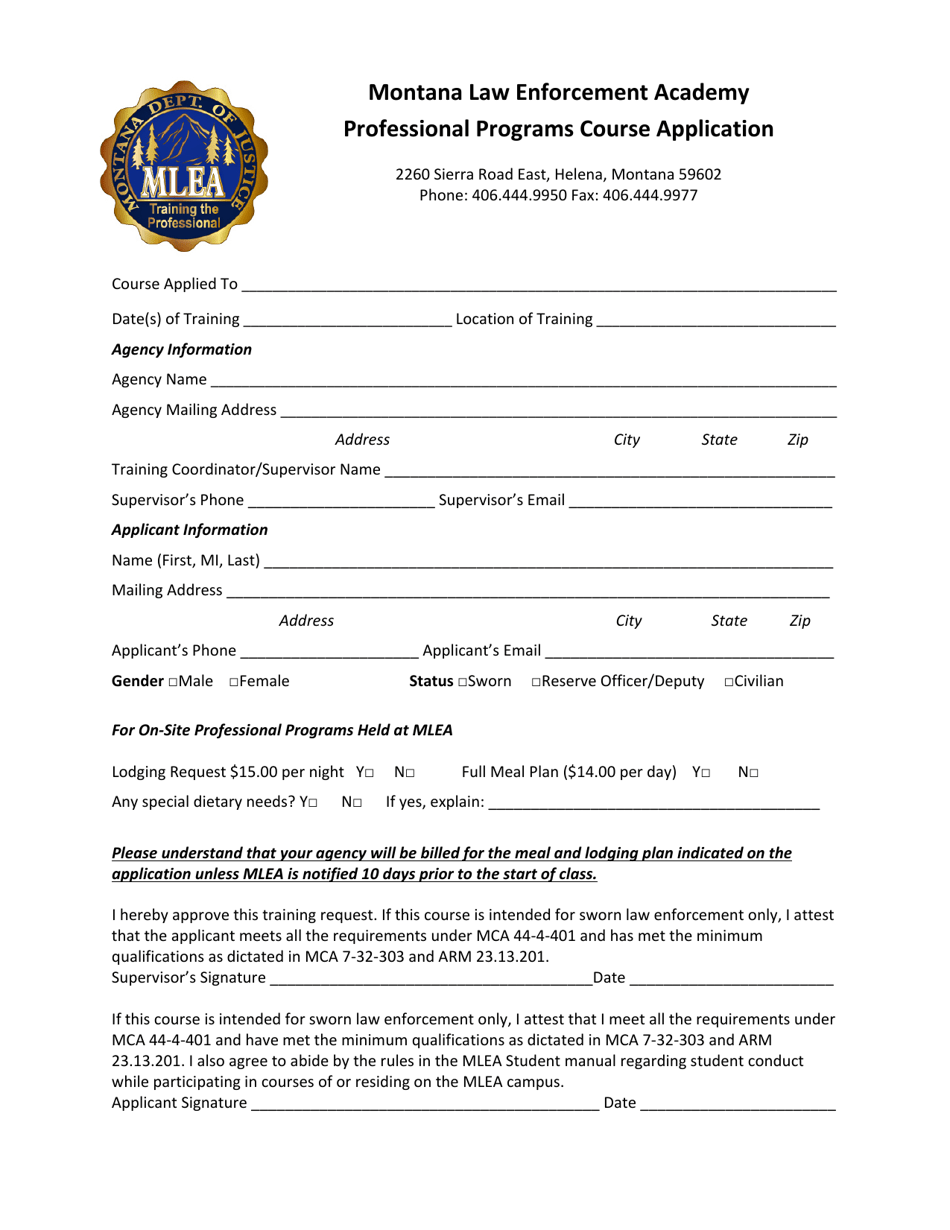 Professional Programs Course Application - Montana, Page 1