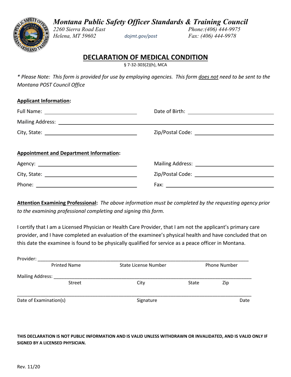 Declaration of Medical Condition - Montana, Page 1