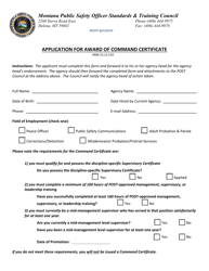 Application for Award of Command Certificate - Montana