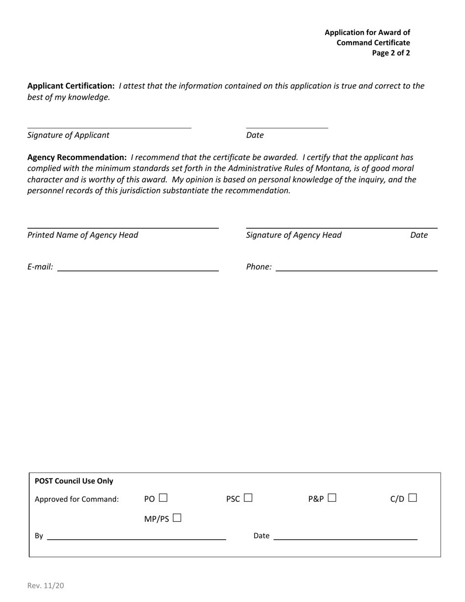 Application for Award of Command Certificate - Montana, Page 2