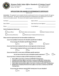 Application for Award of Intermediate Certificate - Montana