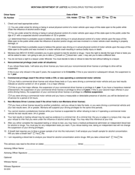 Document preview: Form 36-0200 Alcohol/Drug Testing Advisory - Montana