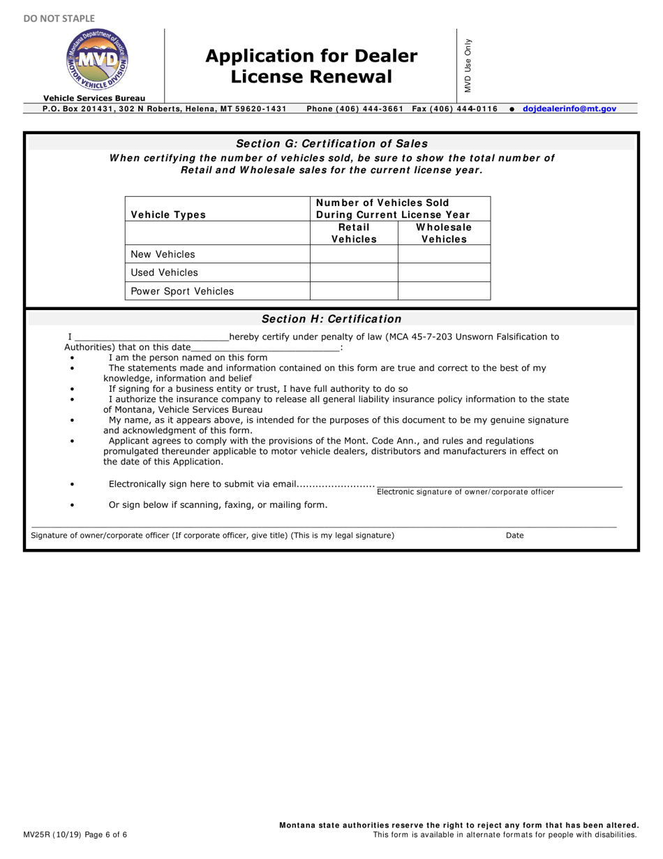 Form MV25R Application for Dealer License Renewal - Montana, Page 6