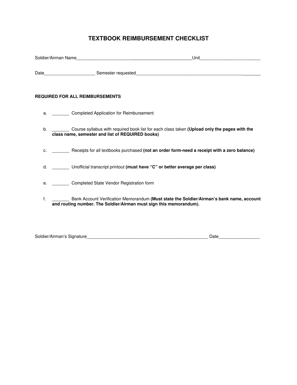 Textbook Reimbursement Checklist - Nevada, Page 1