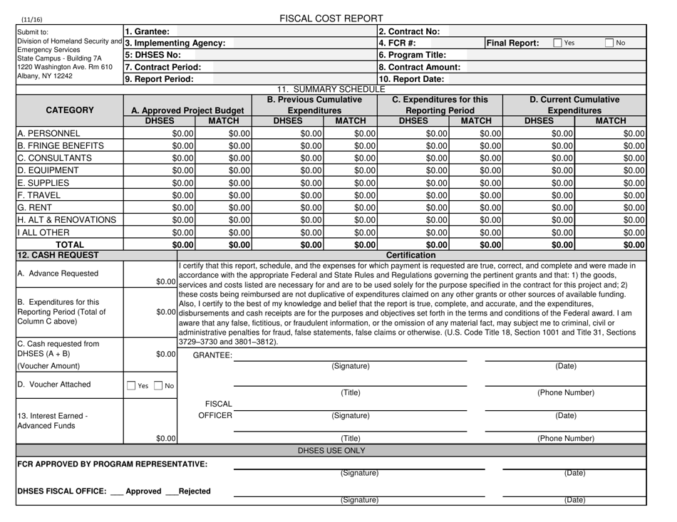 Fiscal Cost Report - New York, Page 1