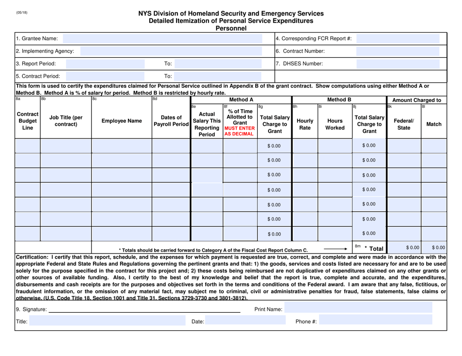 New York Detailed Itemization of Personal Service Expenditures ...