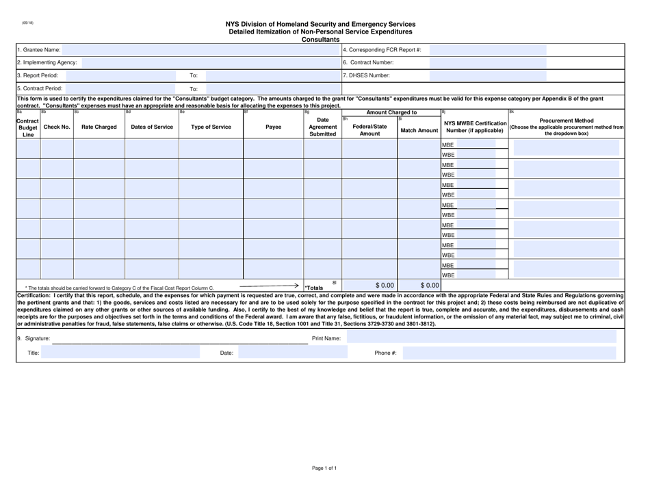 Detailed Itemization of Non-personal Service Expenditures - Consultants - New York, Page 1