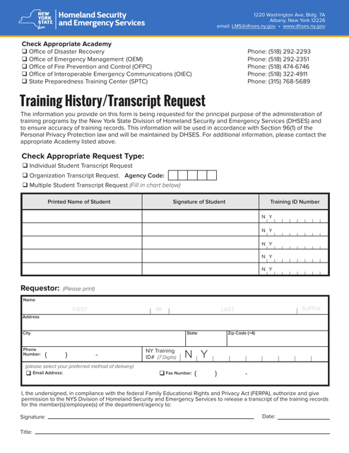 Training History/Transcript Request - New York