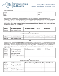 Document preview: Live Fire Suppression Verification Form - Firefighter I - New York