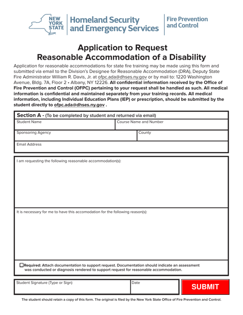 Application to Request Reasonable Accommodation of a Disability - New York