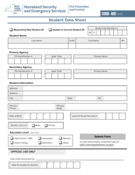 Form EOSB-601 &quot;Student Data Sheet&quot; - New York