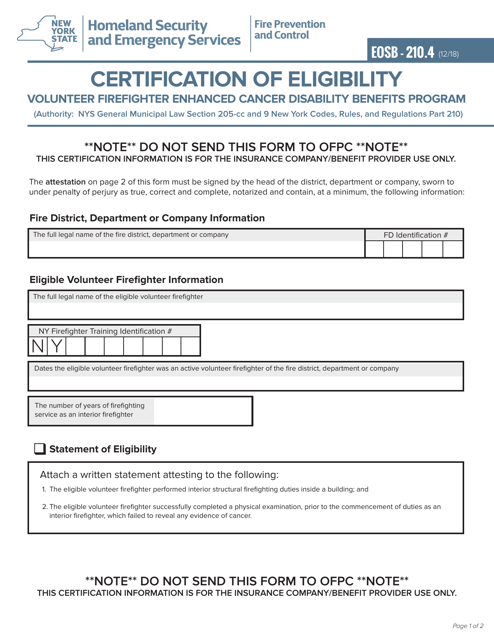 Form EOSB-210.4 Certification of Eligibility - New York
