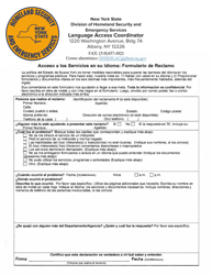 Document preview: Acceso a Los Servicios En Su Ldioma: Formulario De Reclamo - New York (Spanish)