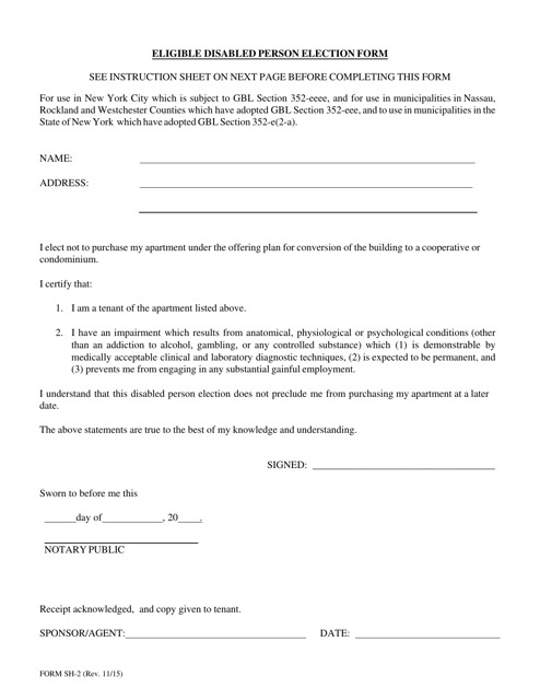 Form SH-2 Eligible Disabled Person Election Form - New York