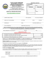 Document preview: Form RT122D Road Toll Refund Application - Toll Paid on Special Fuel Only - New Hampshire