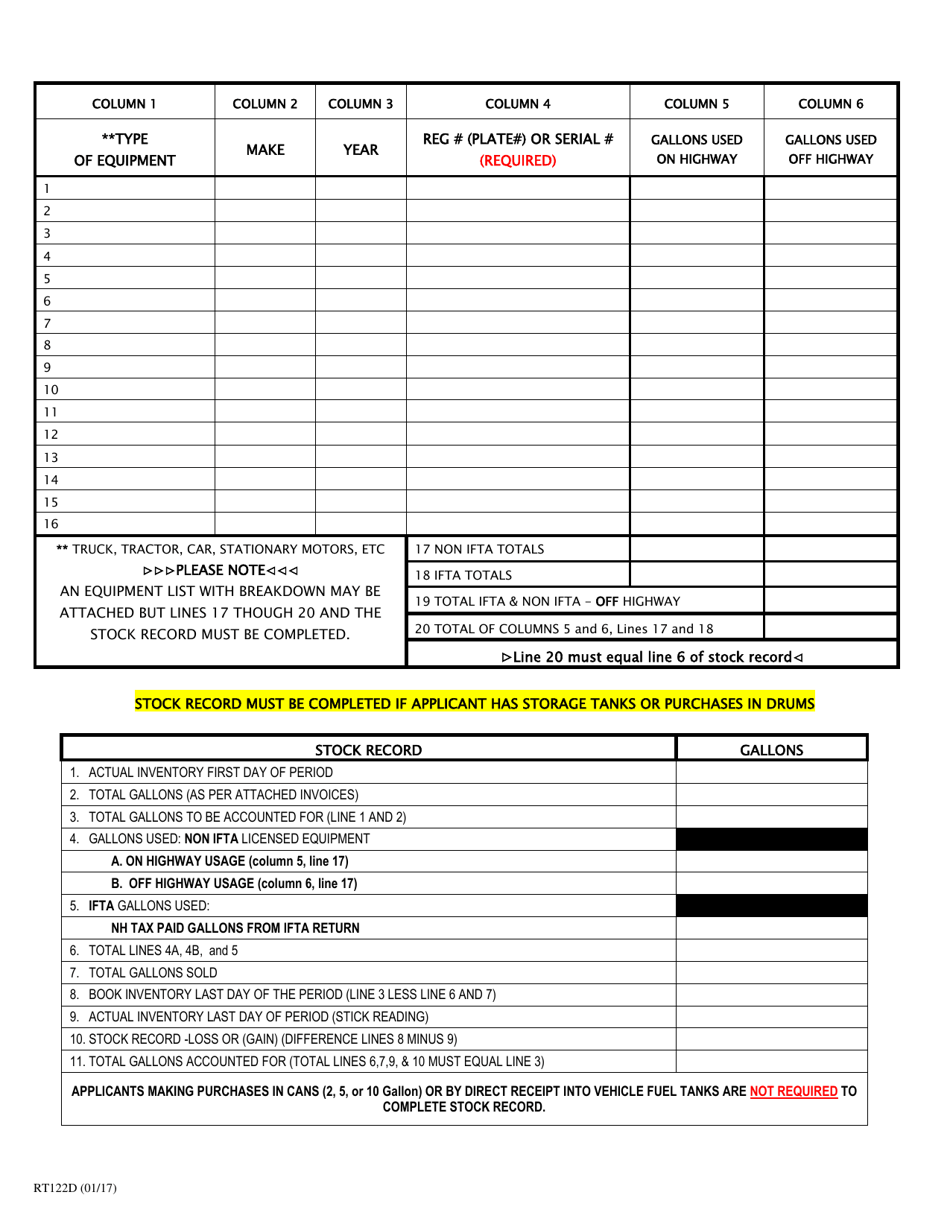 Form RT122D Road Toll Refund Application - Toll Paid on Special Fuel Only - New Hampshire, Page 2