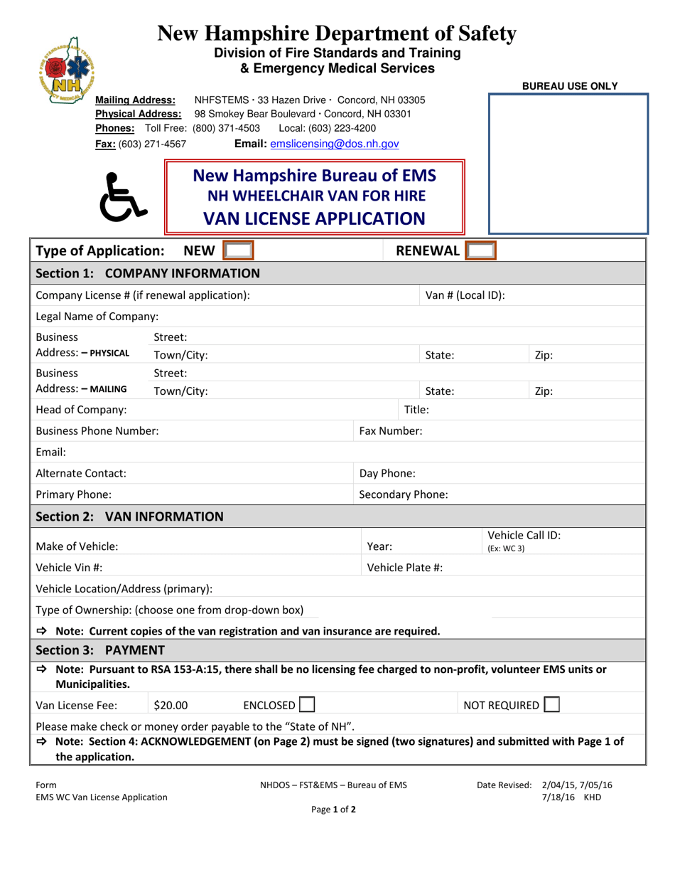 Wheelchair Van-For-Hire Van Application - New Hampshire, Page 1
