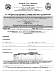 New Hampshire Trauma Center Application and Pre Review Questionnaire (Prq) - Acs Verified Adult /State Designated Pediatric Trauma Centers - New Hampshire