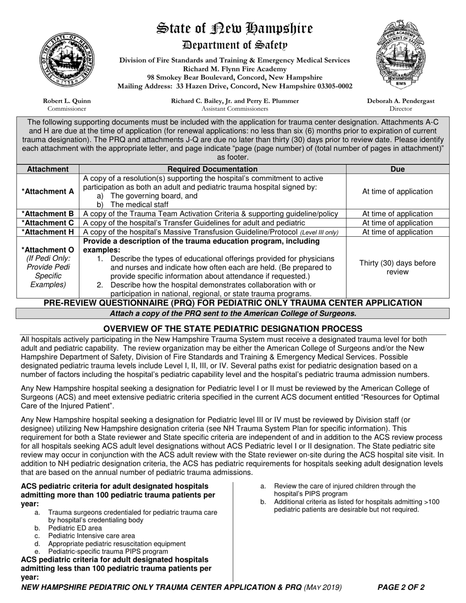 New Hampshire Trauma Center Application and Pre Review Questionnaire (Prq) - Acs Verified Adult / State Designated Pediatric Trauma Centers - New Hampshire, Page 2
