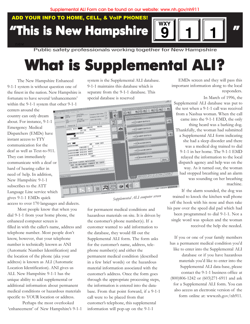 Supplemental automatic Location Information (Ali) Worksheet - New Hampshire, Page 1